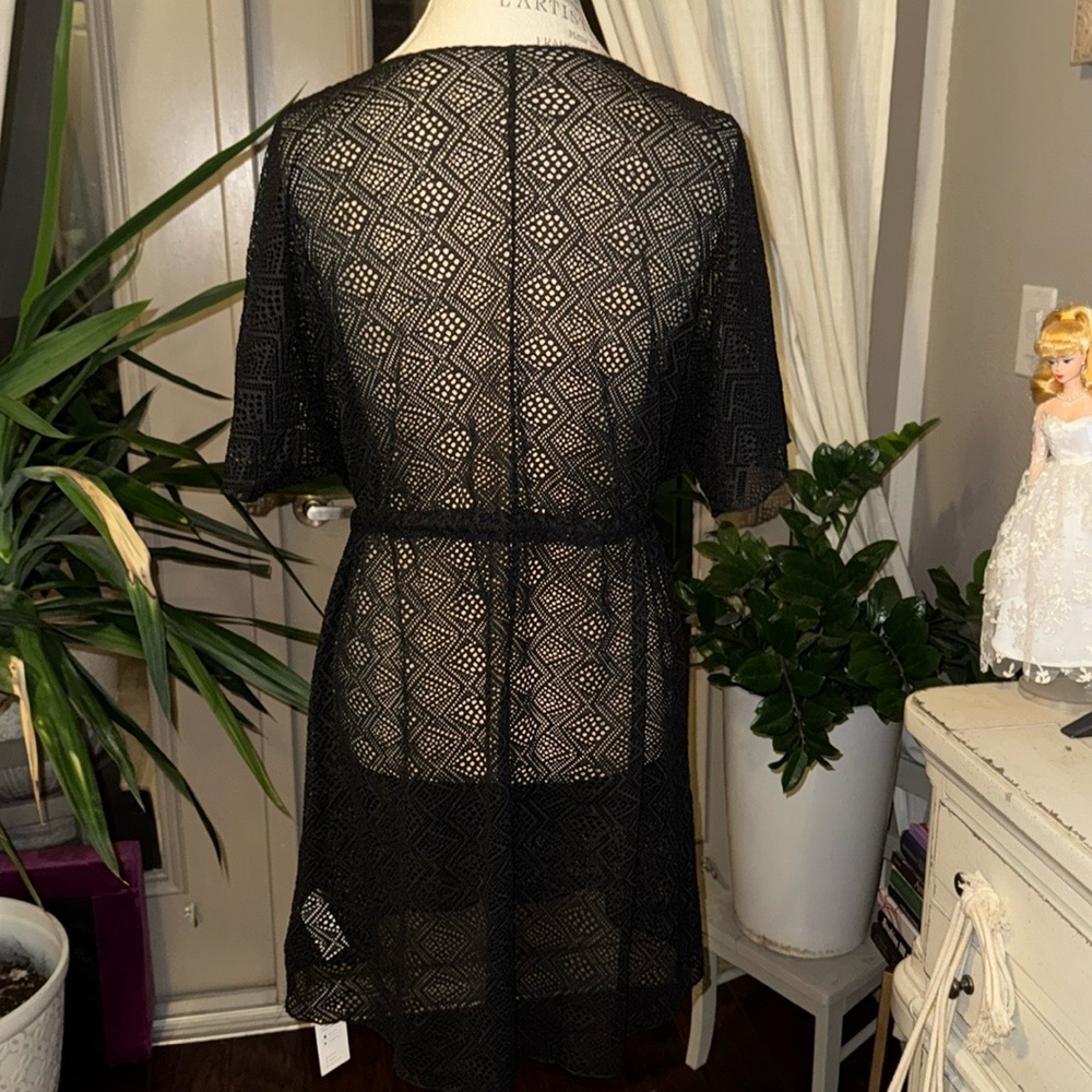 CUPSHE beachwear black sheer coverup swim beach vacation dress tie waist Small - Picture 2 of 12